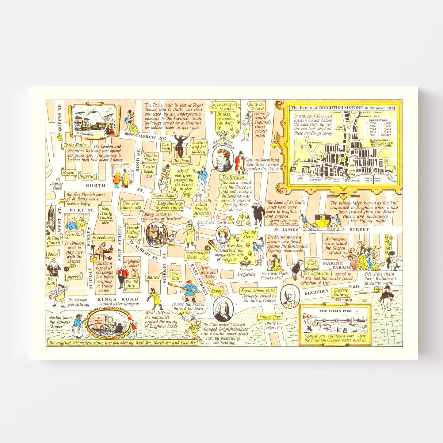 Vintage Map of Brighton, United Kingdom, 1948