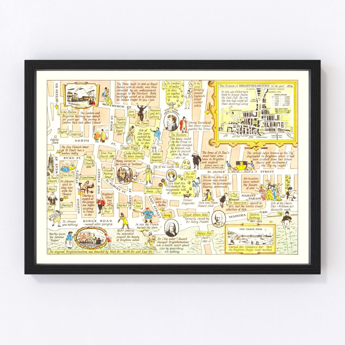 vintage map of Brighton UK, 1948, restored print wall art