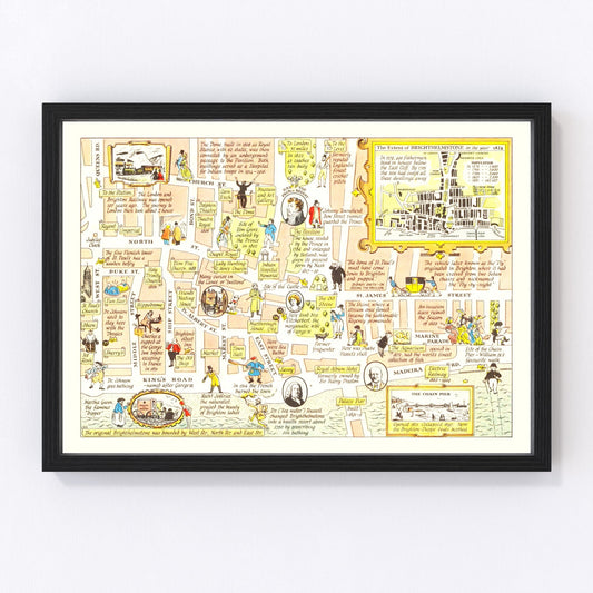 vintage map of Brighton UK, 1948, restored print wall art