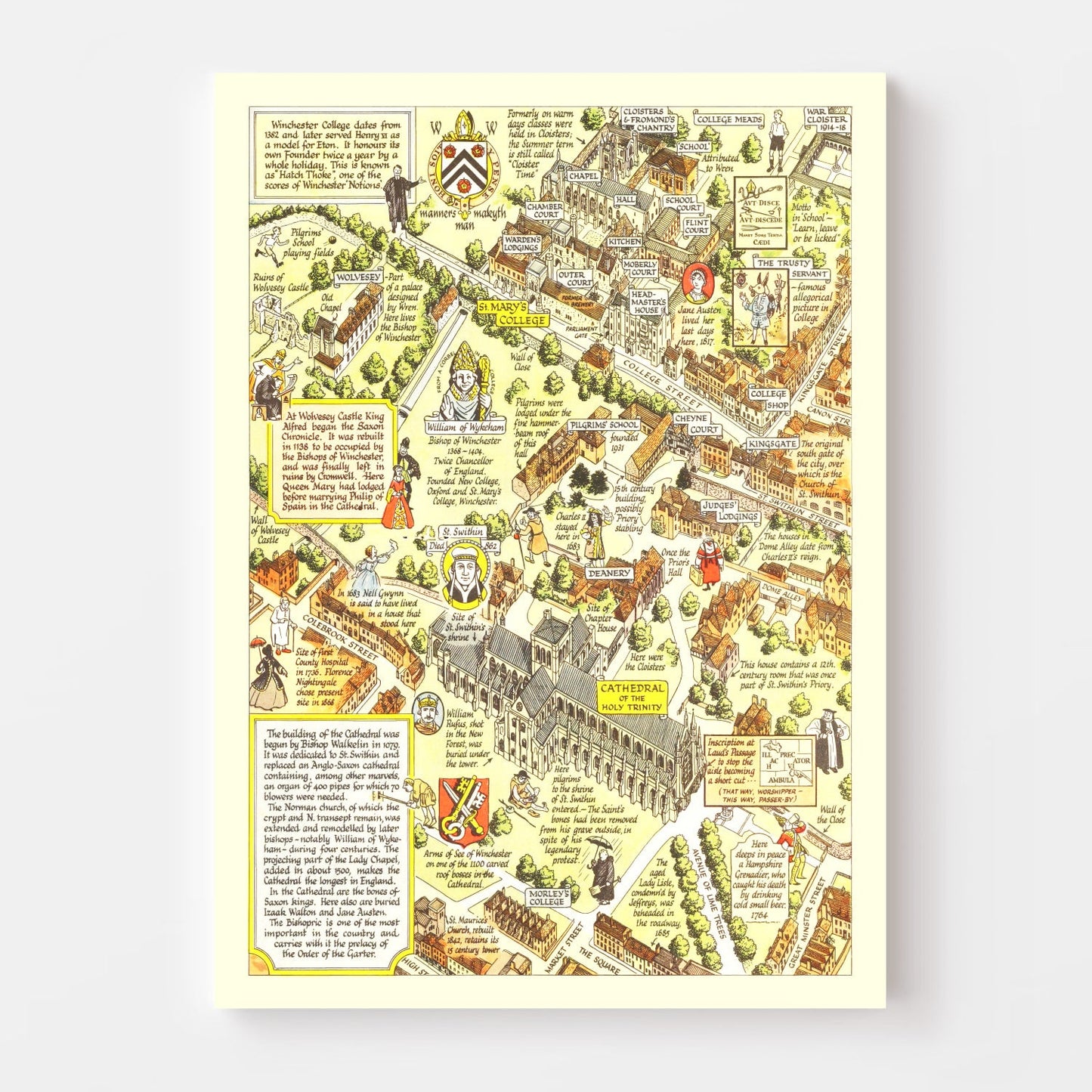 Vintage Map of Winchester, England, 1948