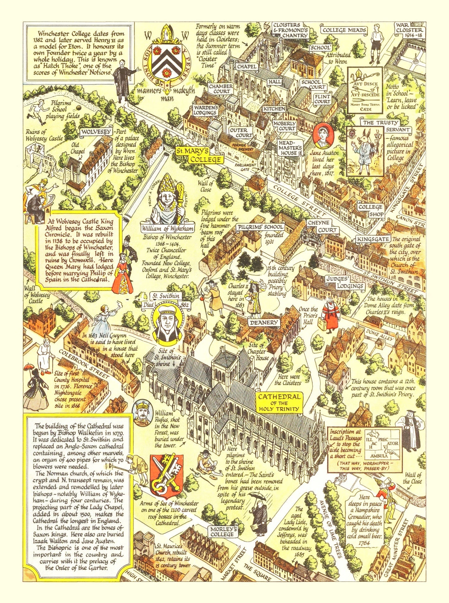 Vintage Map of Winchester, England, 1948