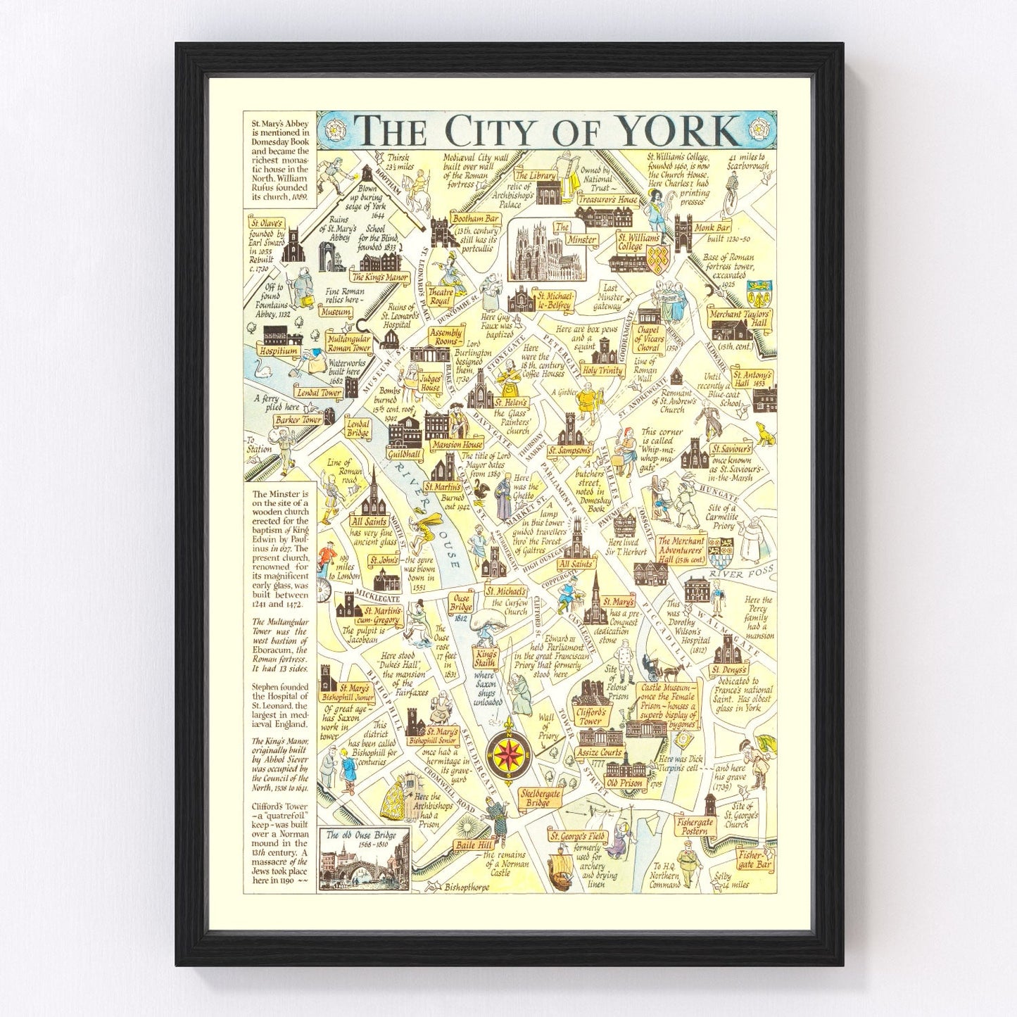 Vintage restored map of York, England, 1948