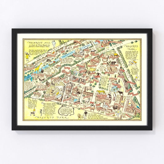 Vintage 1947 map of London Zoo Regent's Park, digitally restored print
