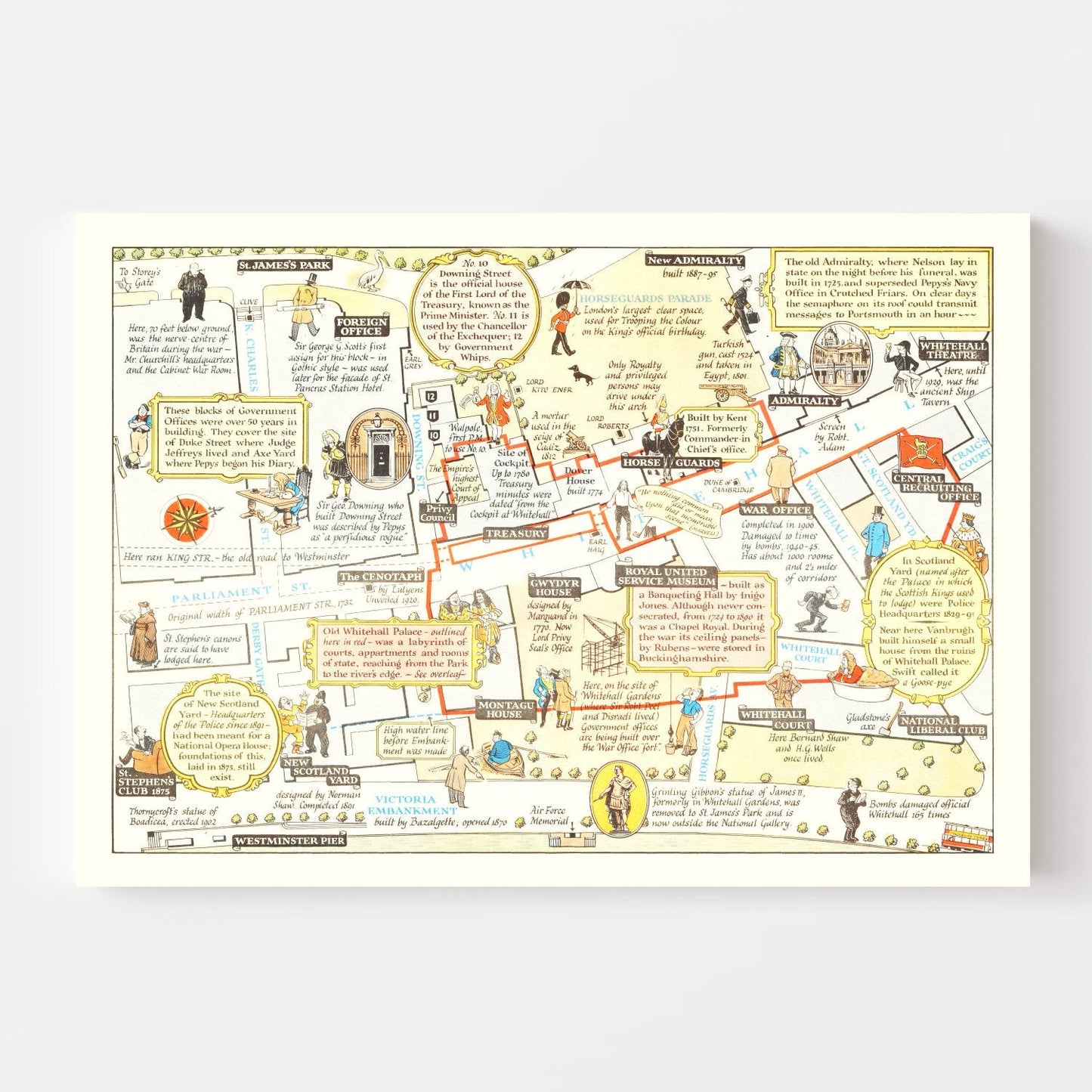 Vintage Map of Whitehall, London 1948