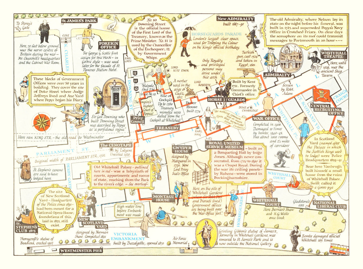 Vintage Map of Whitehall, London 1948