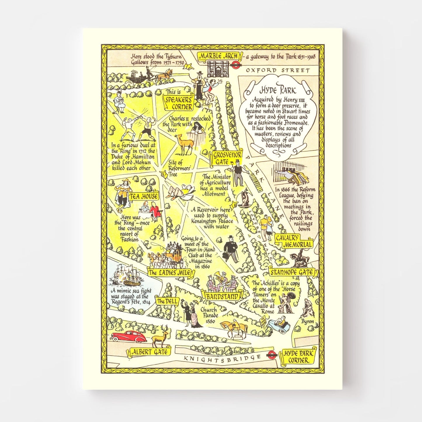 Vintage Map of Hyde Park, London, 1948