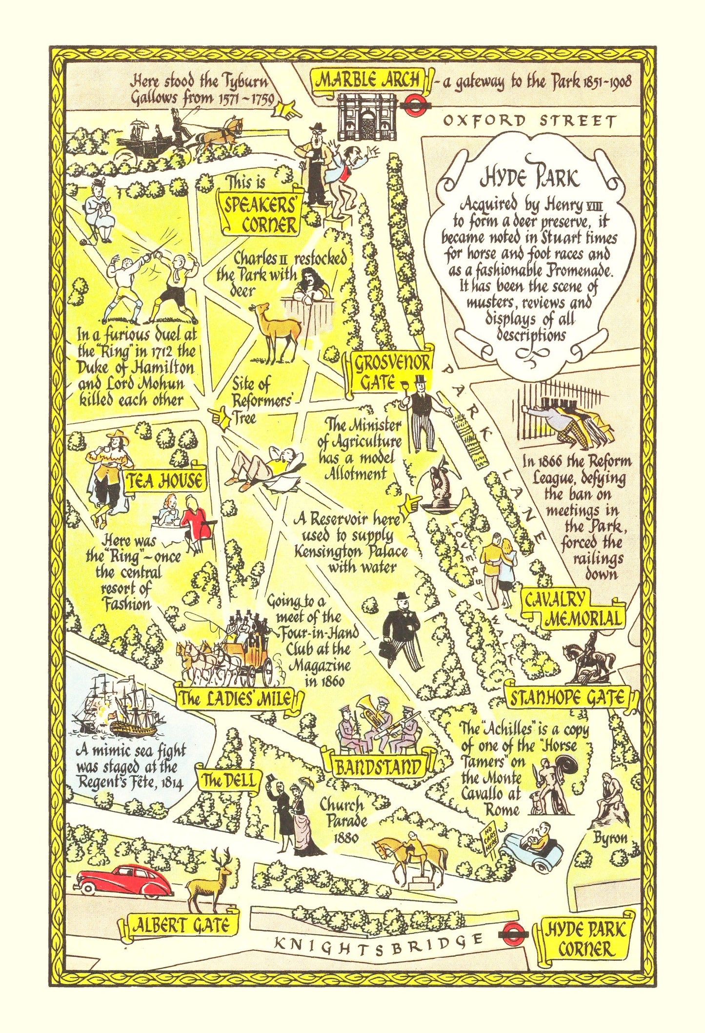 Vintage Map of Hyde Park, London, 1948