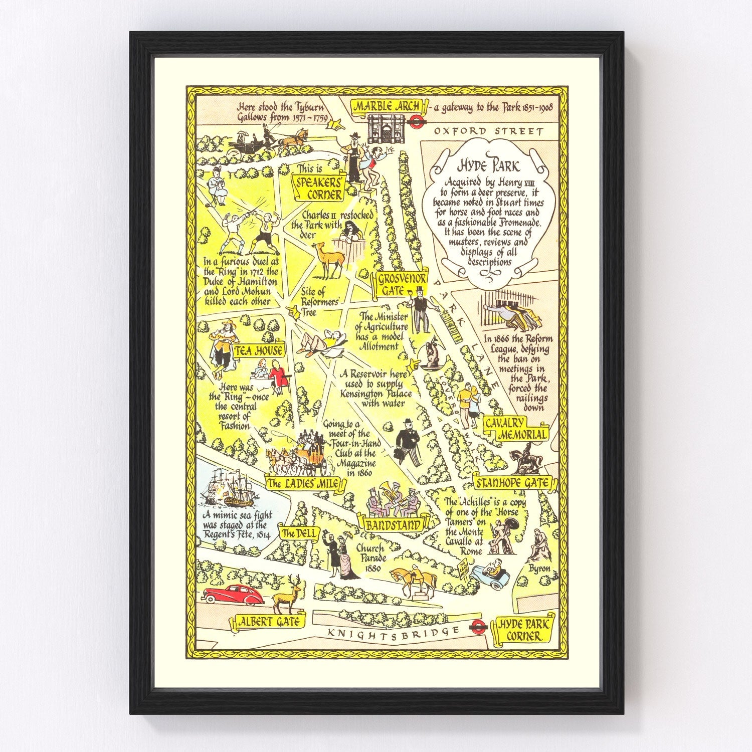 vintage map of Hyde Park, London, 1948