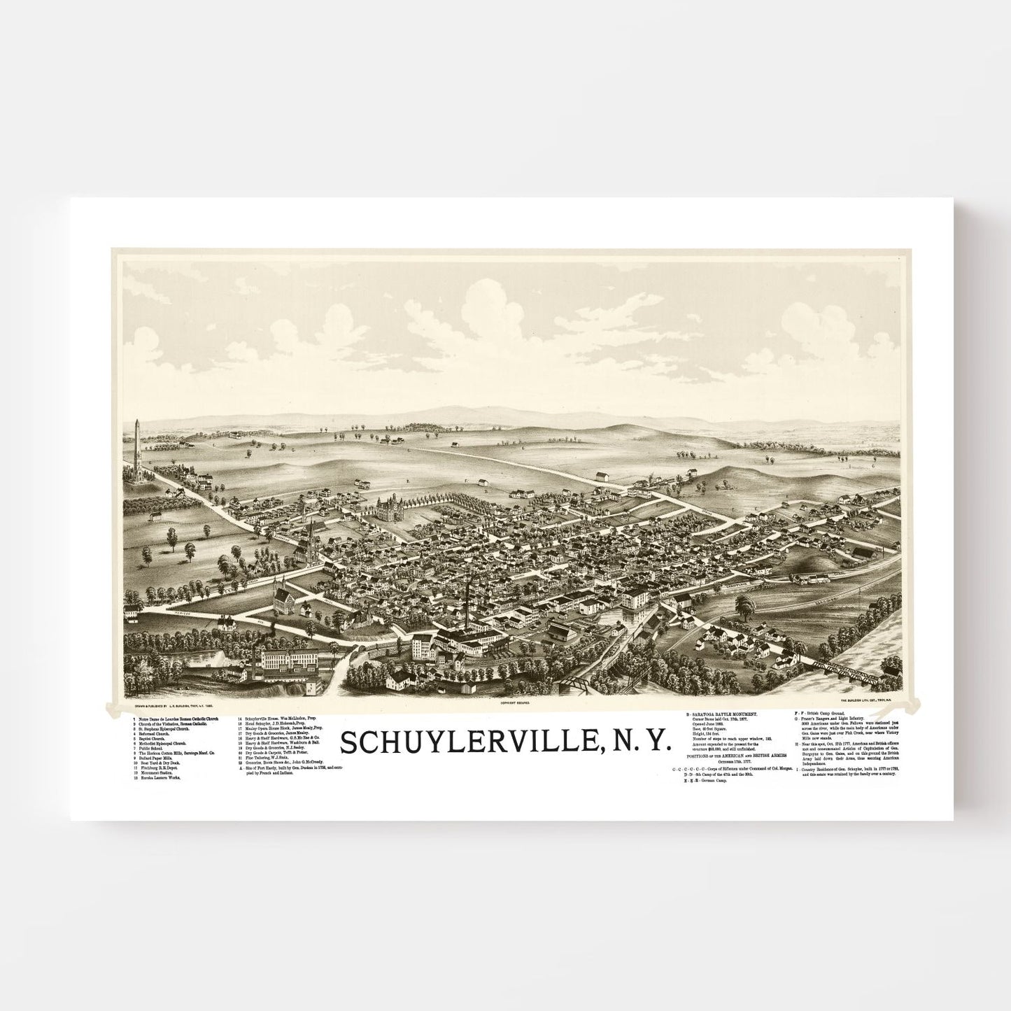 Vintage Map of Schuylerville, New York, 1889