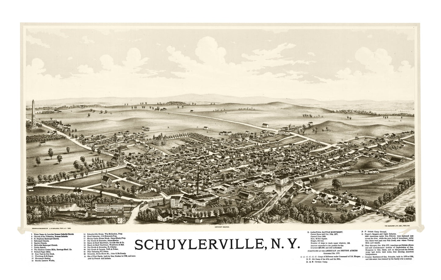 Vintage Map of Schuylerville, New York, 1889