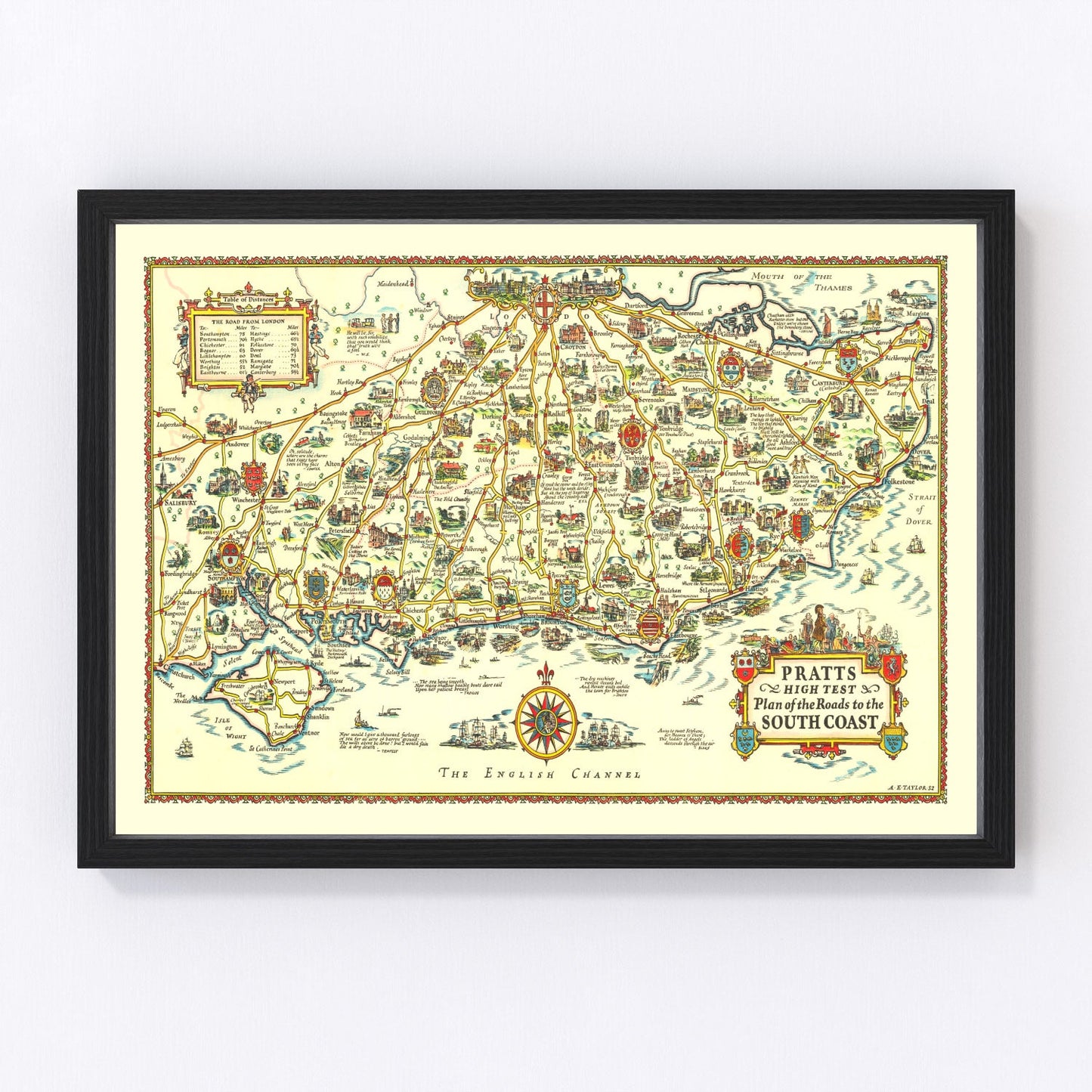 Vintage map of England's South Coast, 1932