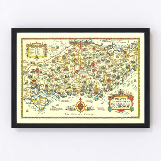 Vintage map of England's South Coast, 1932