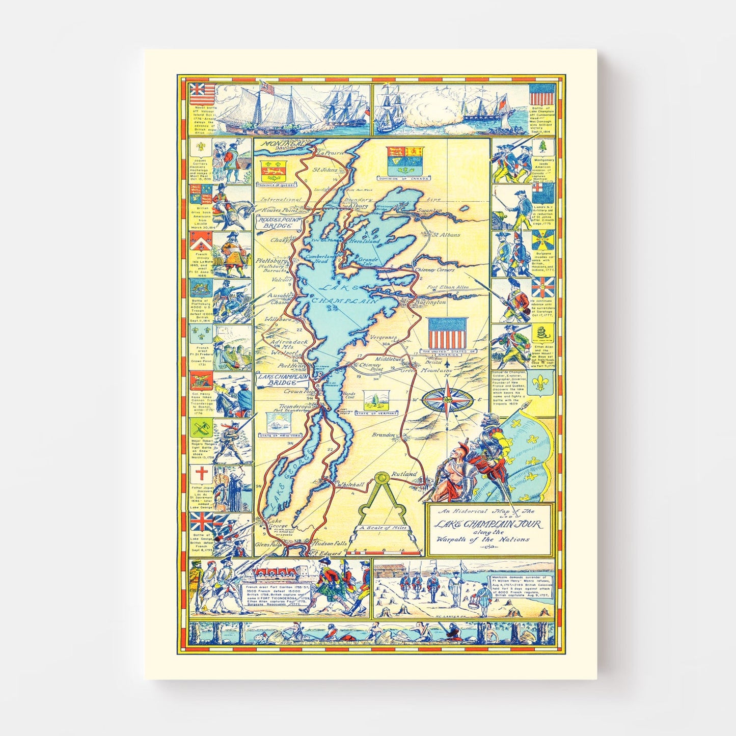 Vintage Map of Lake Champlain, New York, 1939