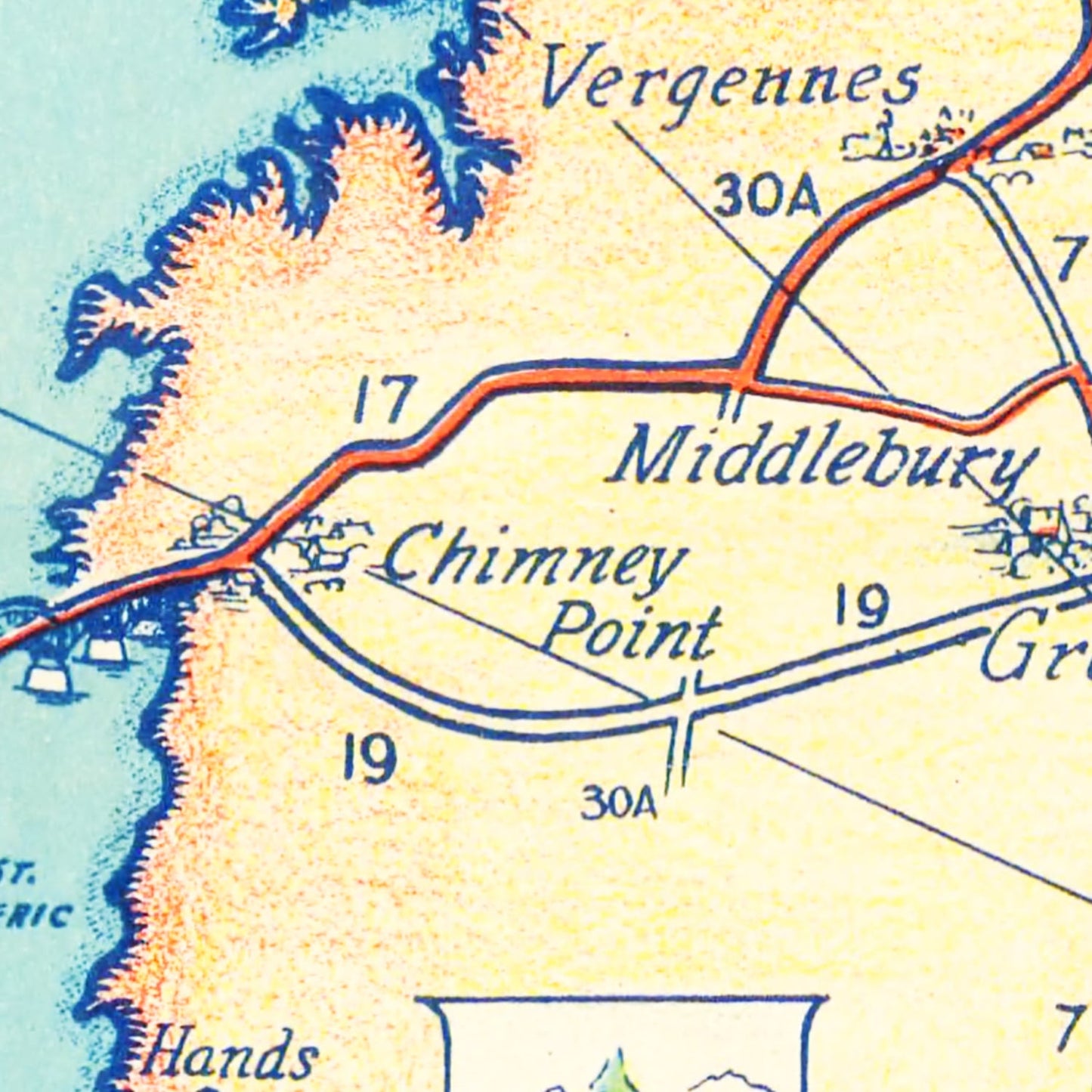 Vintage Map of Lake Champlain, New York, 1939
