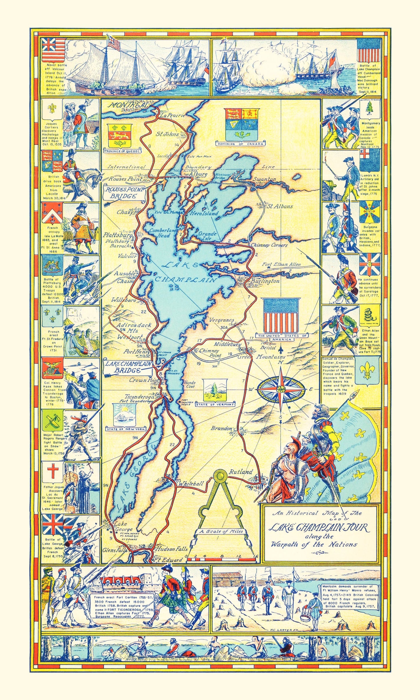 Vintage Map of Lake Champlain, New York, 1939