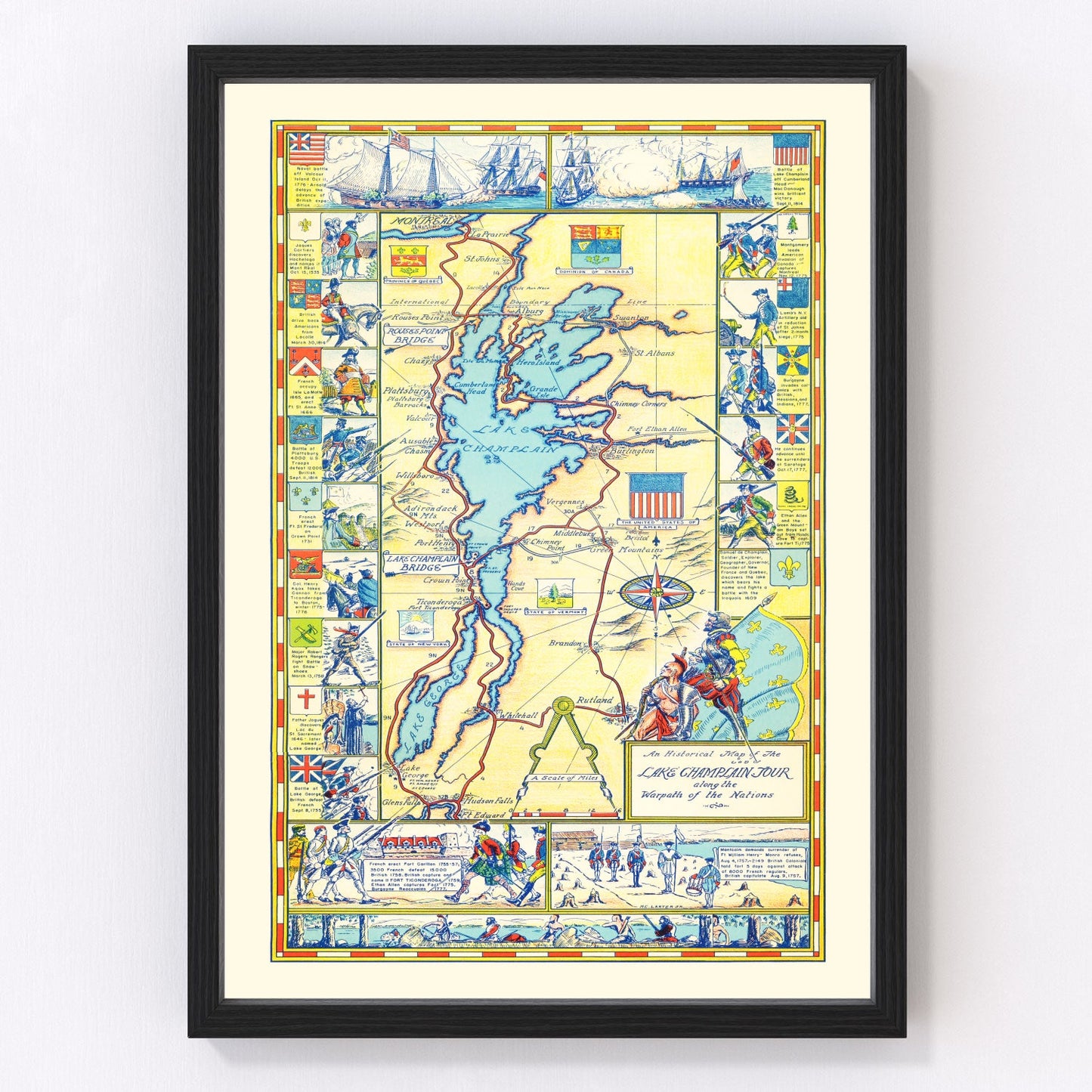 vintage map of Lake Champlain, New York, 1939