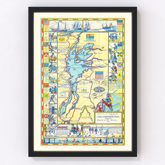 vintage map of Lake Champlain, New York, 1939