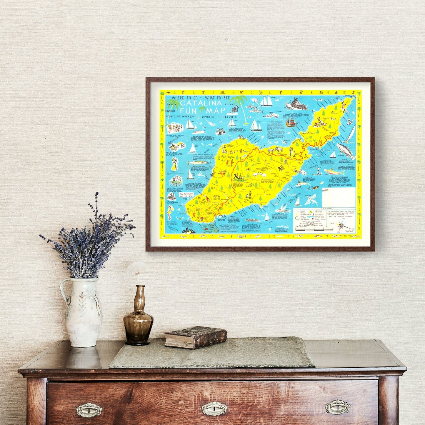 Vintage Map of Santa Catalina Island, California, 1947