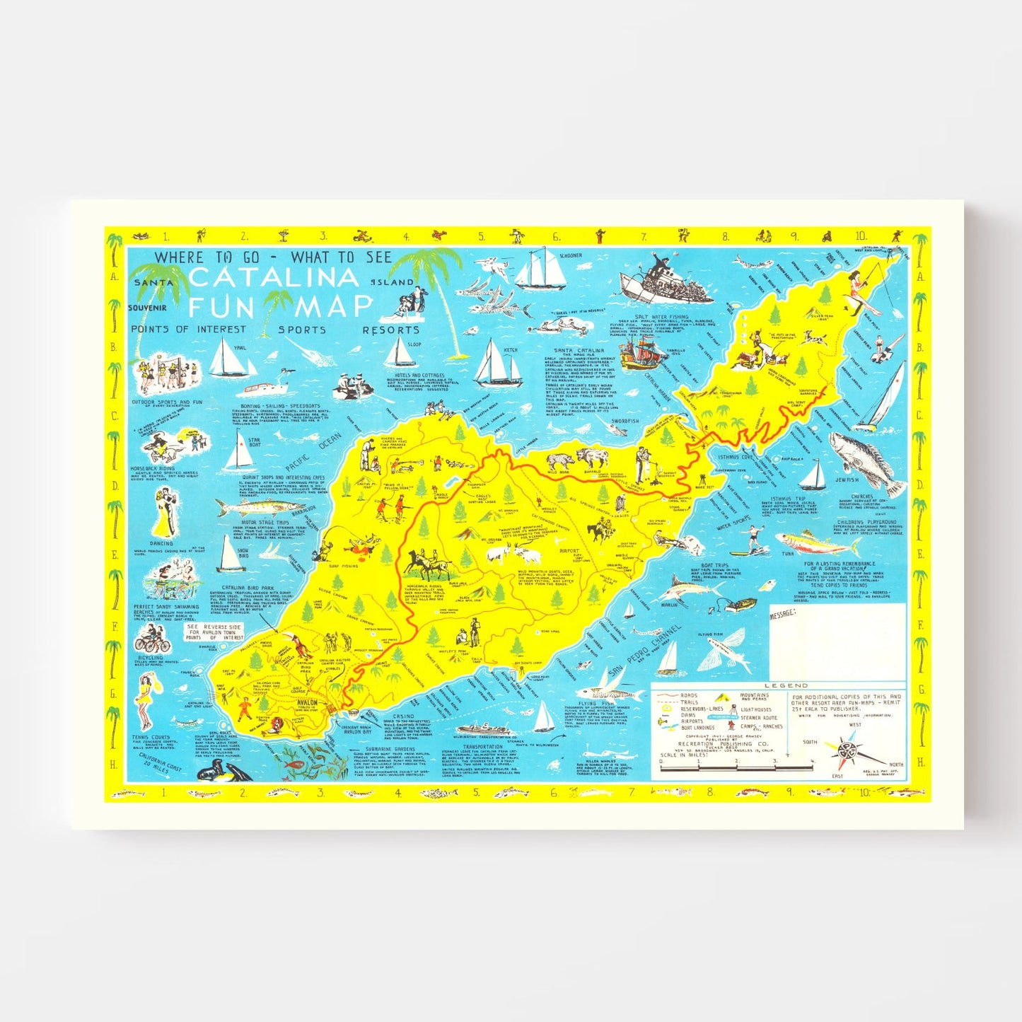 Vintage Map of Santa Catalina Island, California, 1947