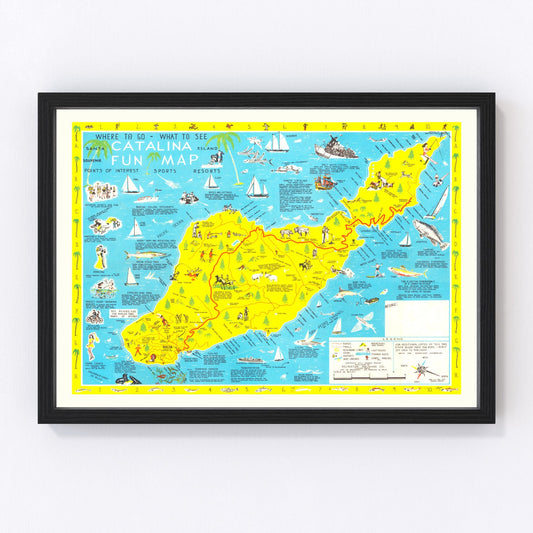 vintage map of Santa Catalina Island, California, 1947