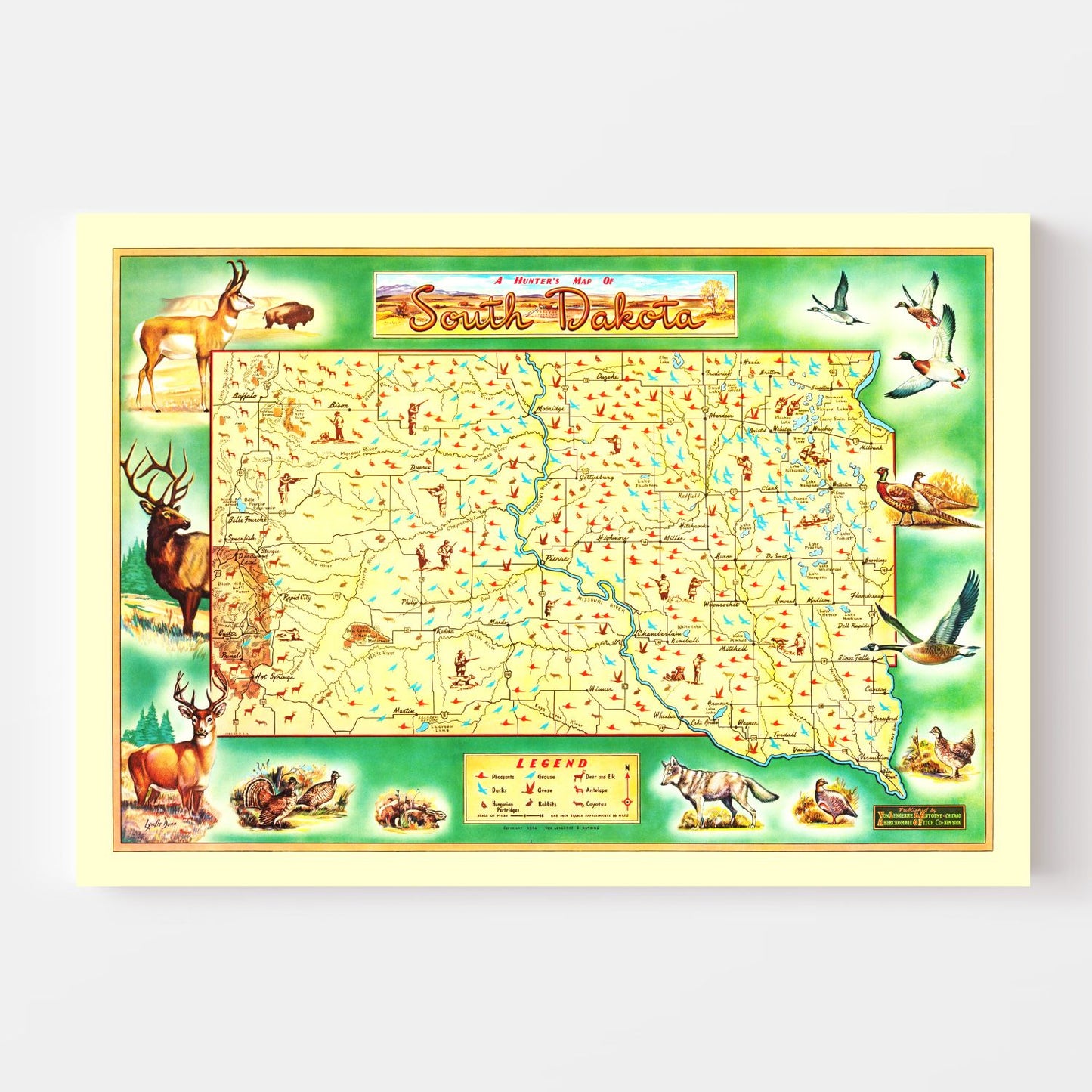 Vintage Map of South Dakota, 1946