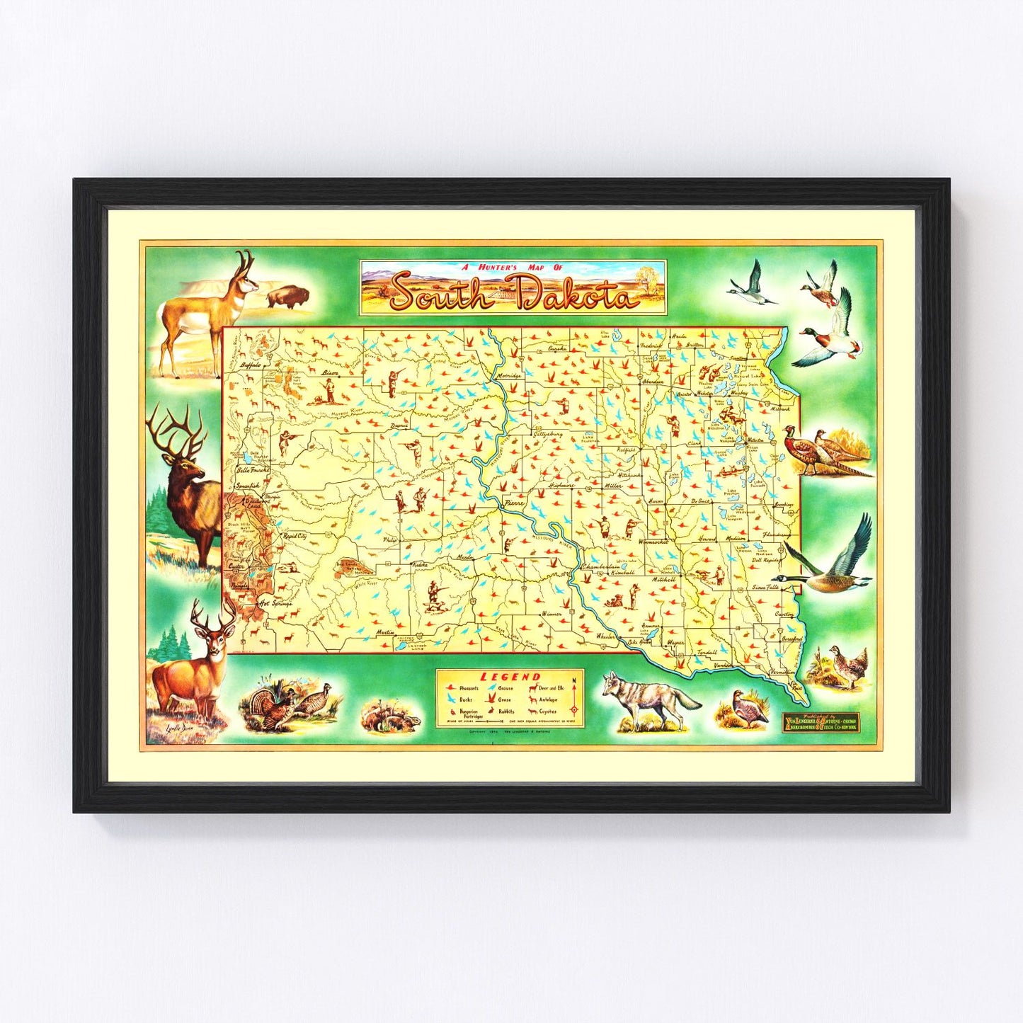 vintage map of South Dakota, 1946