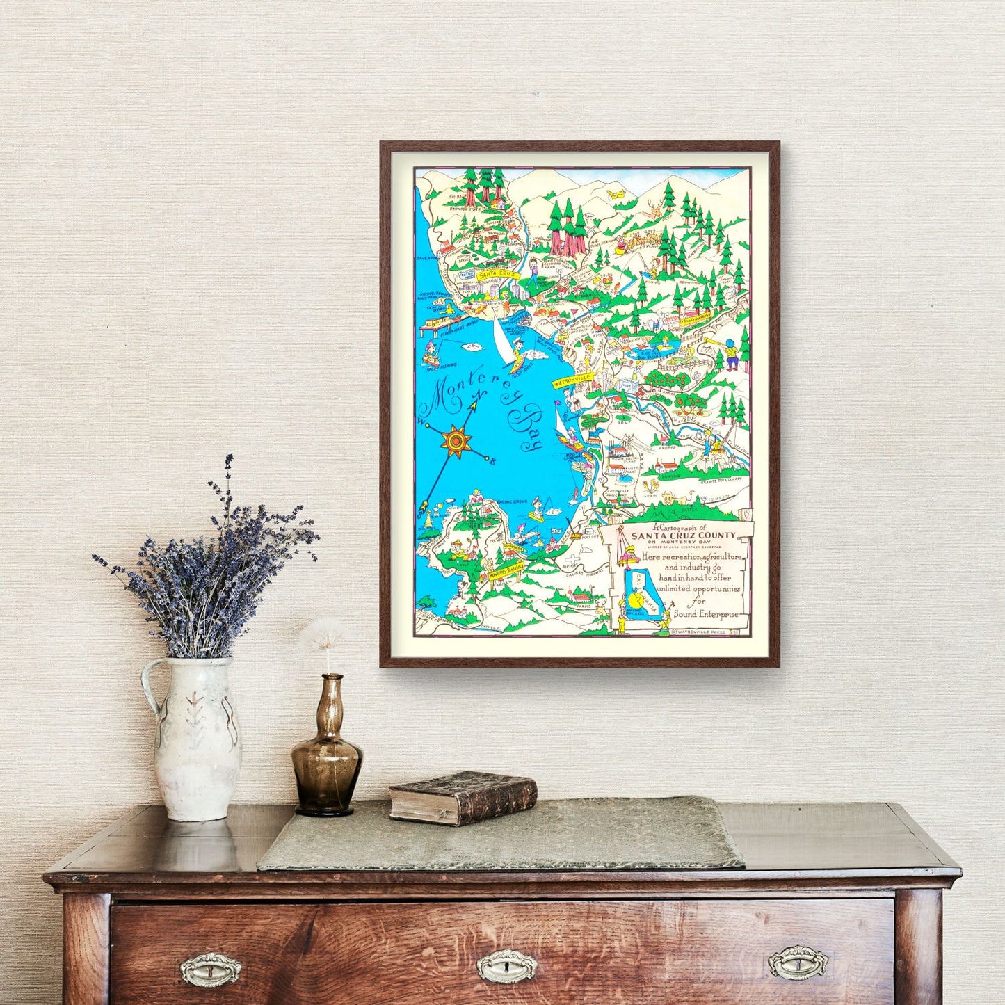 Vintage Map of Santa Cruz County, California, 1966