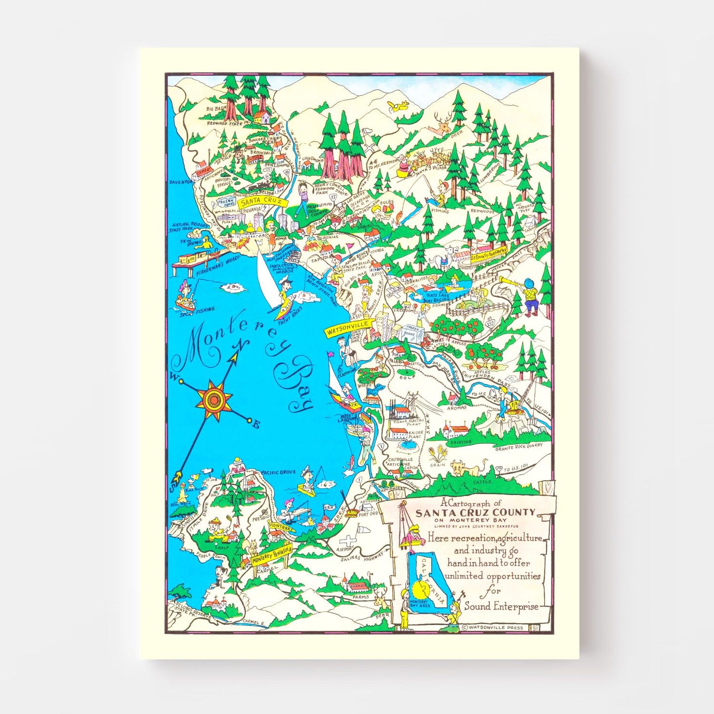 Vintage Map of Santa Cruz County, California, 1966