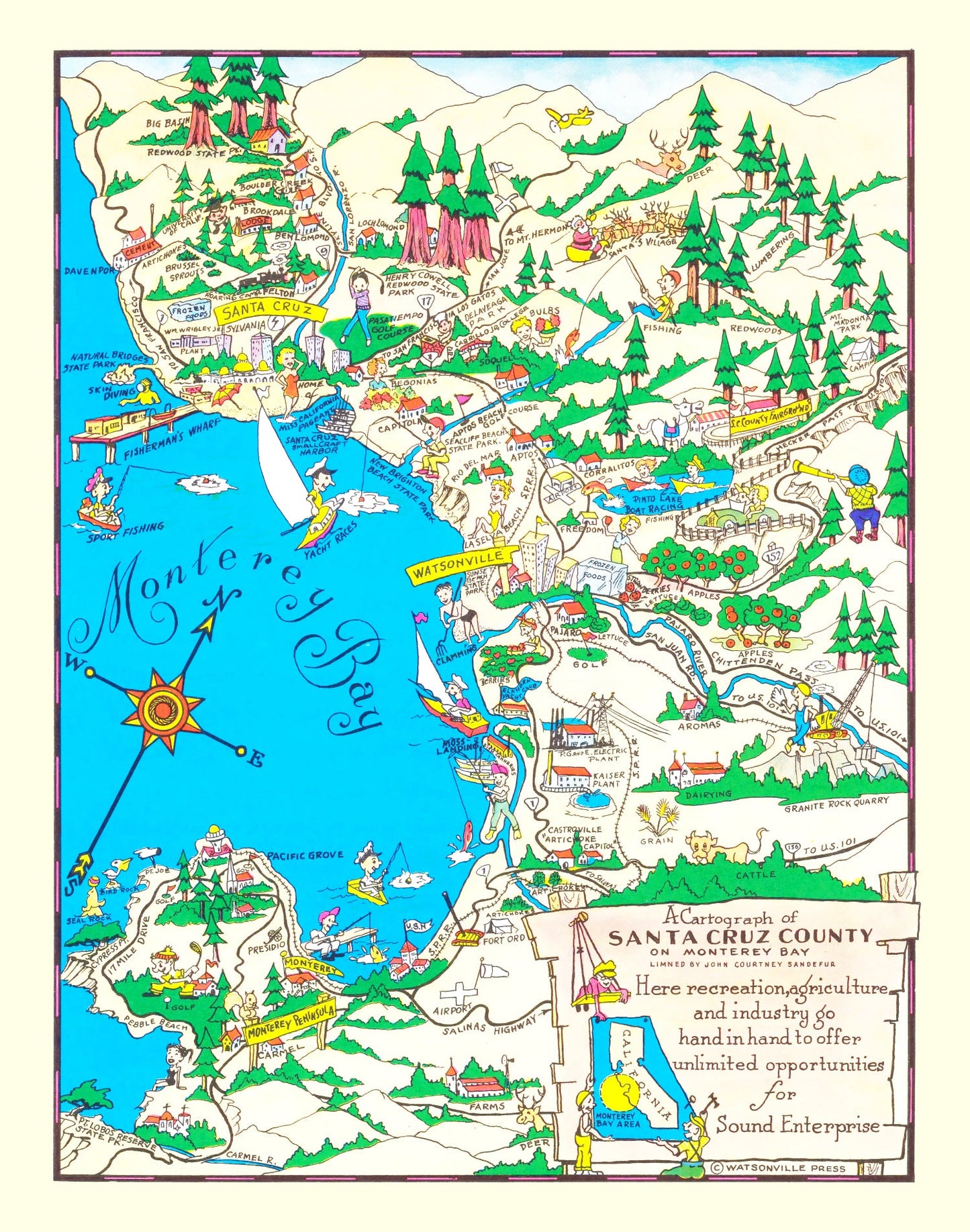 Vintage Map of Santa Cruz County, California, 1966