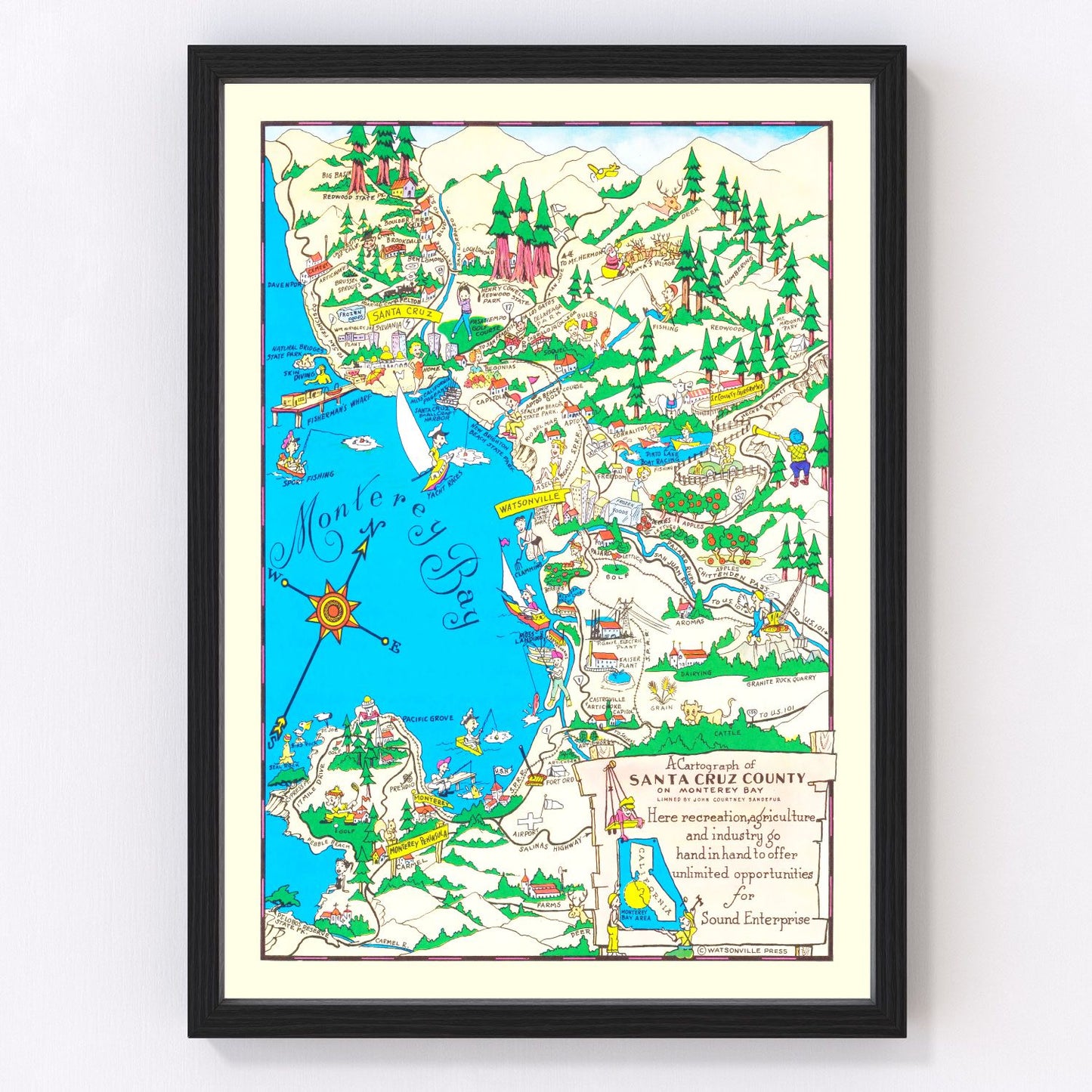 vintage map of Santa Cruz County, California, 1966