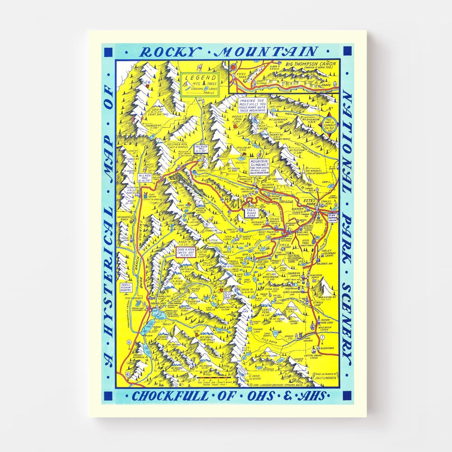 Vintage Map of Rocky Mountain National Park, Colorado, 1948