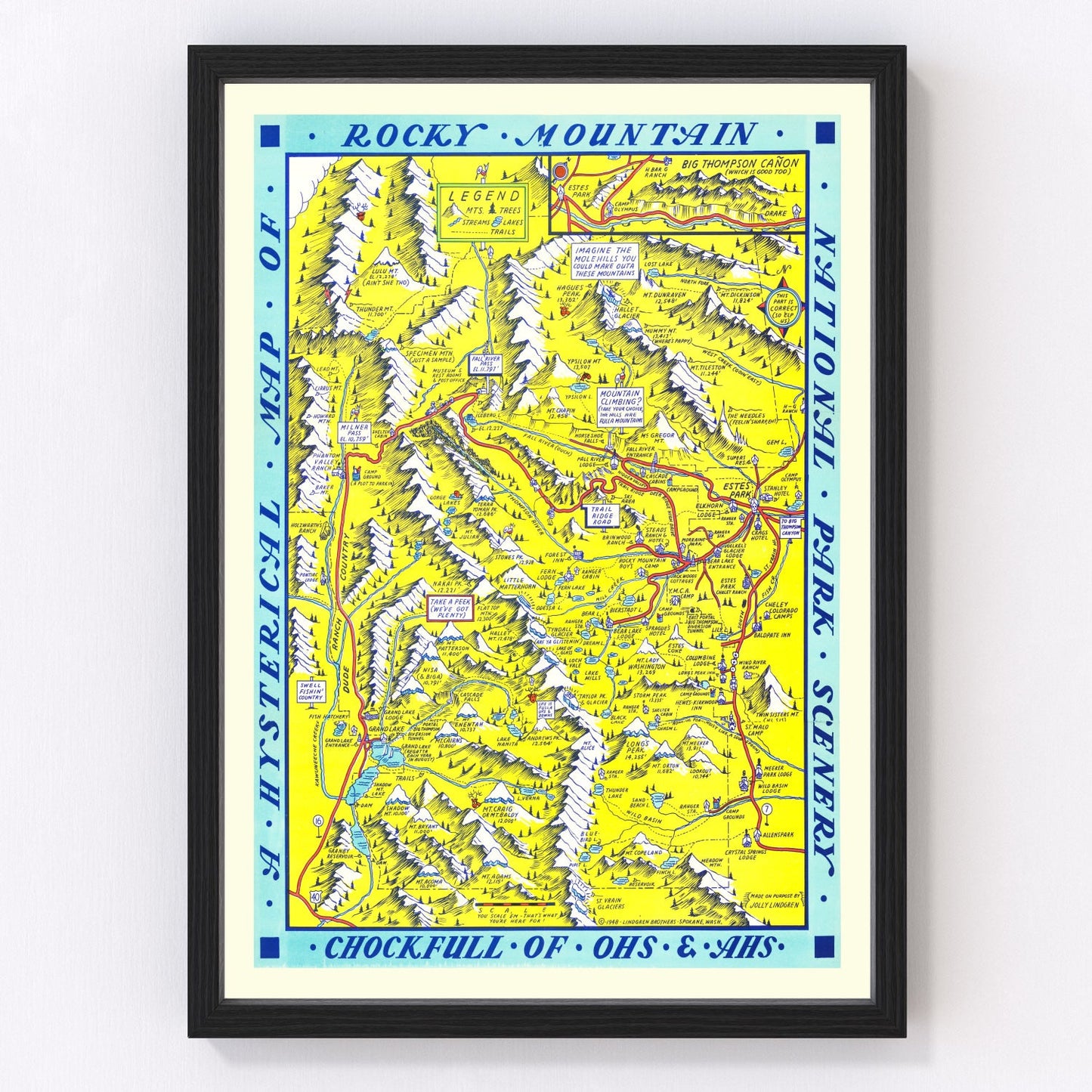 vintage map of Rocky Mountain National Park, Colorado, 1948