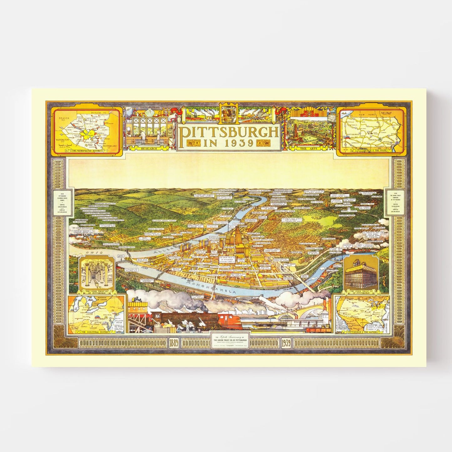 Vintage Map of Pittsburgh, Pennsylvania, 1939
