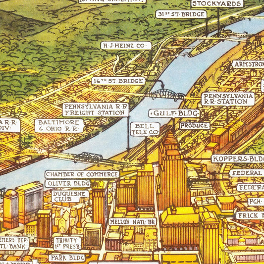 Vintage Map of Pittsburgh, Pennsylvania, 1939