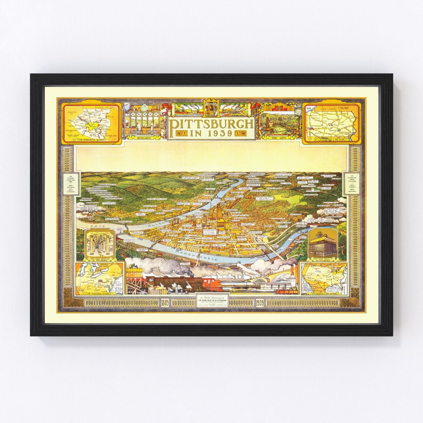 vintage map of Pittsburgh, Pennsylvania, 1939