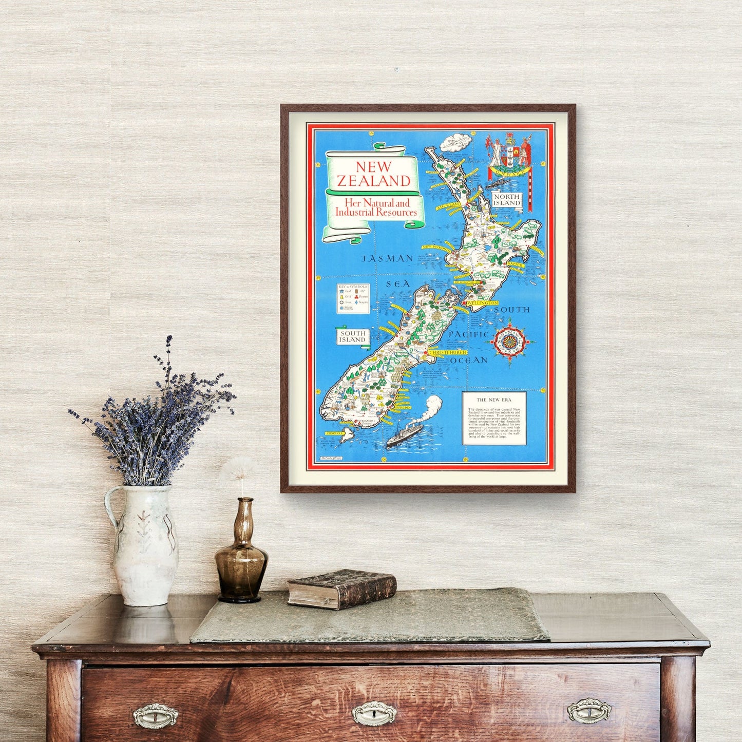 Vintage Map of New Zealand, 1943
