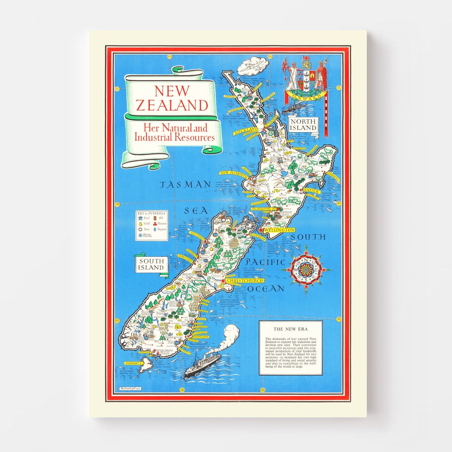 Vintage Map of New Zealand, 1943