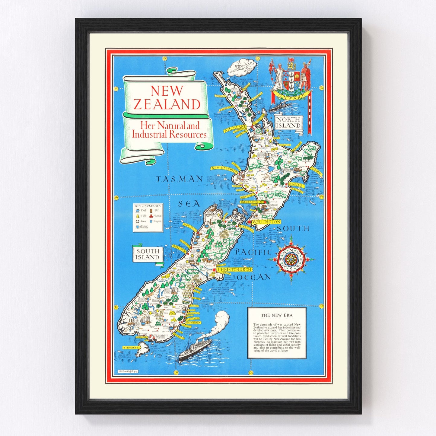 Vintage map of New Zealand, 1943