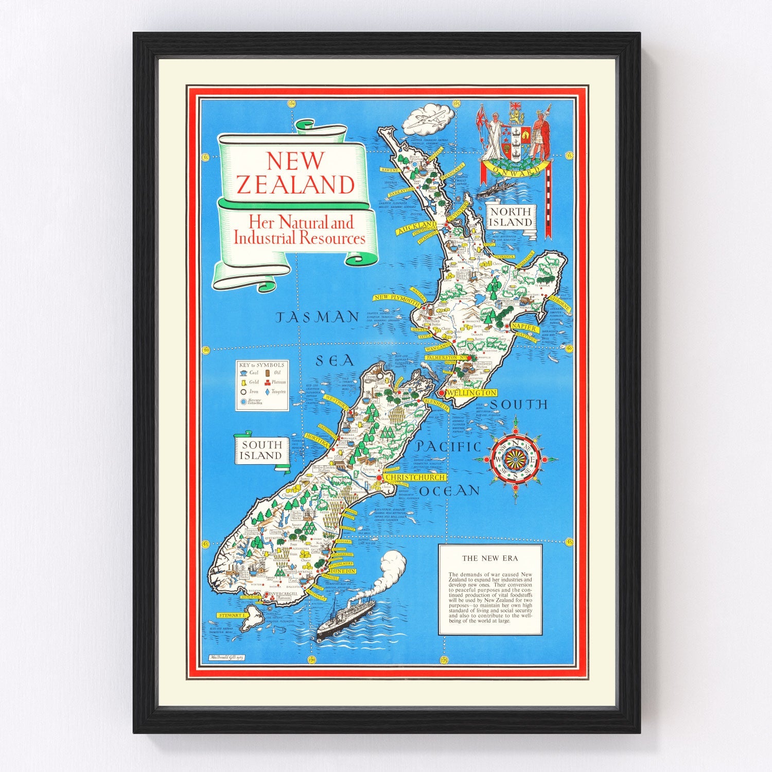 Vintage map of New Zealand, 1943