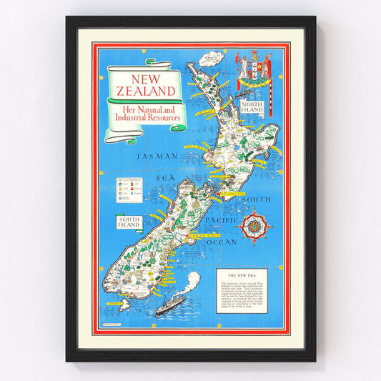Vintage map of New Zealand, 1943