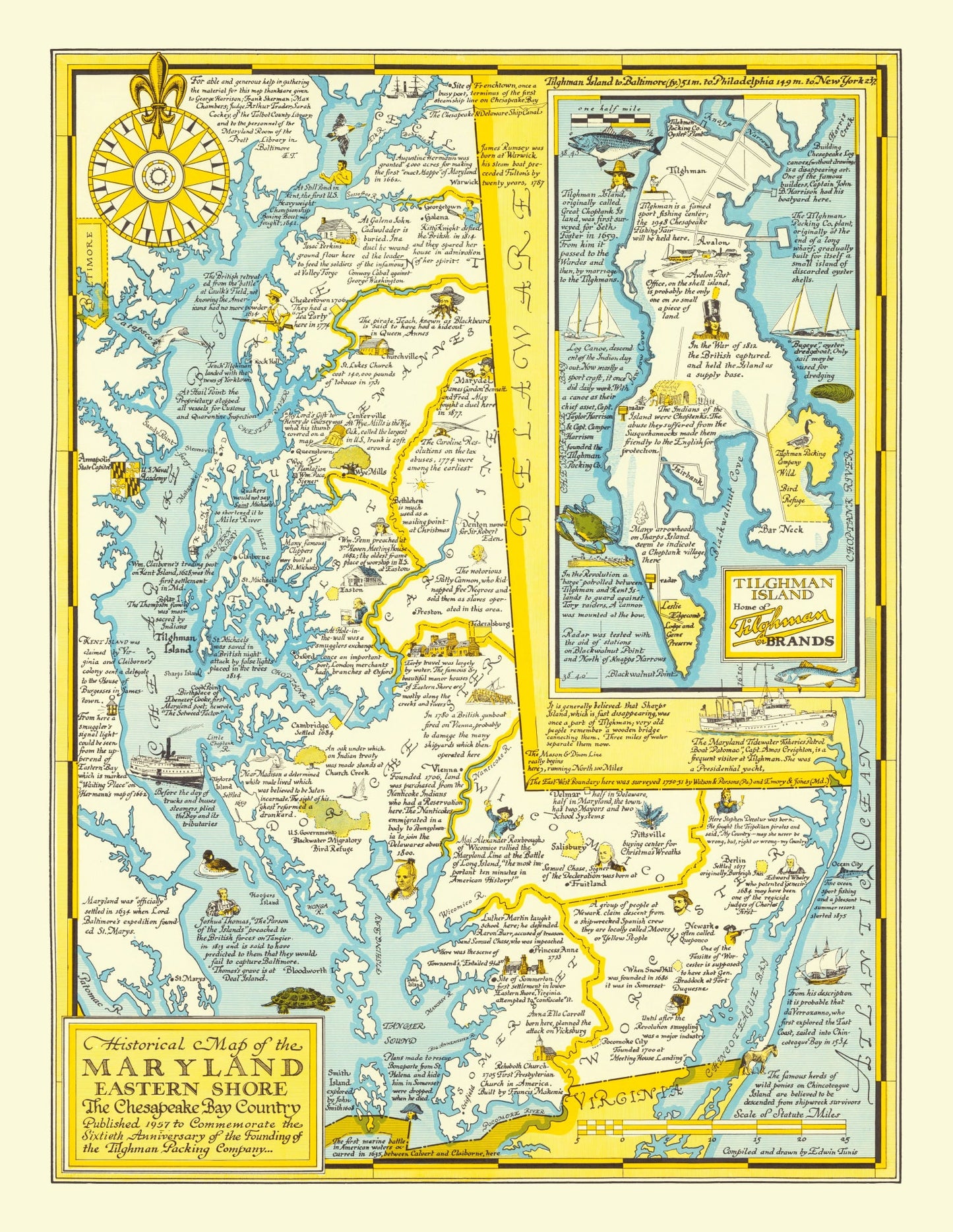 Vintage Map of the Eastern Shore of Maryland, 1957