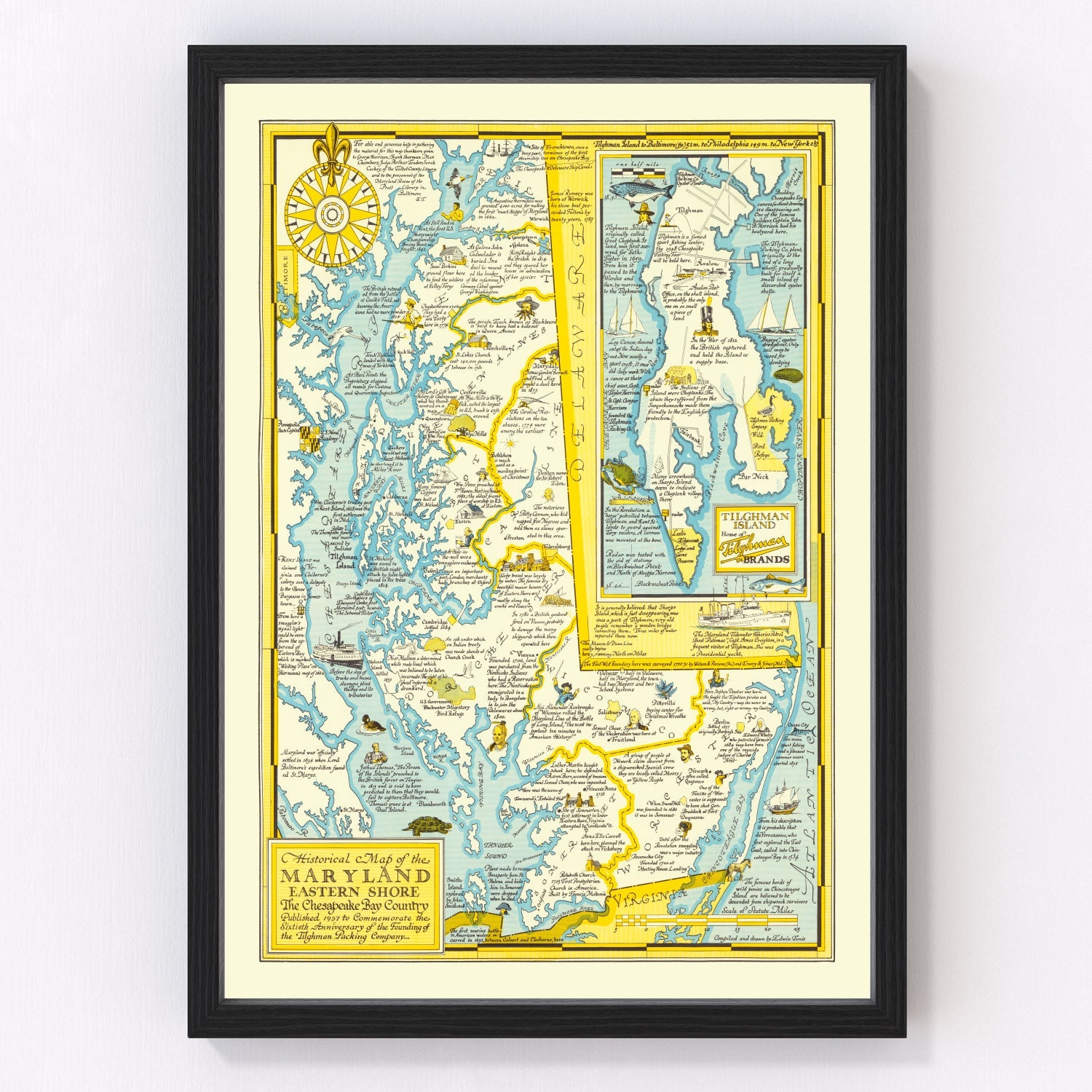 Vintage map of Eastern Shore of Maryland, 1957