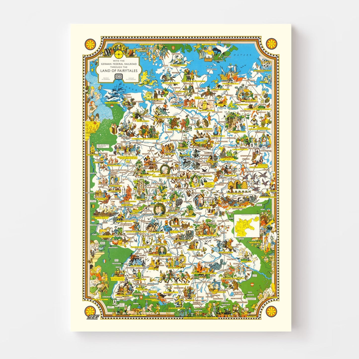 Vintage Fairy Tale Map of Germany, 1960