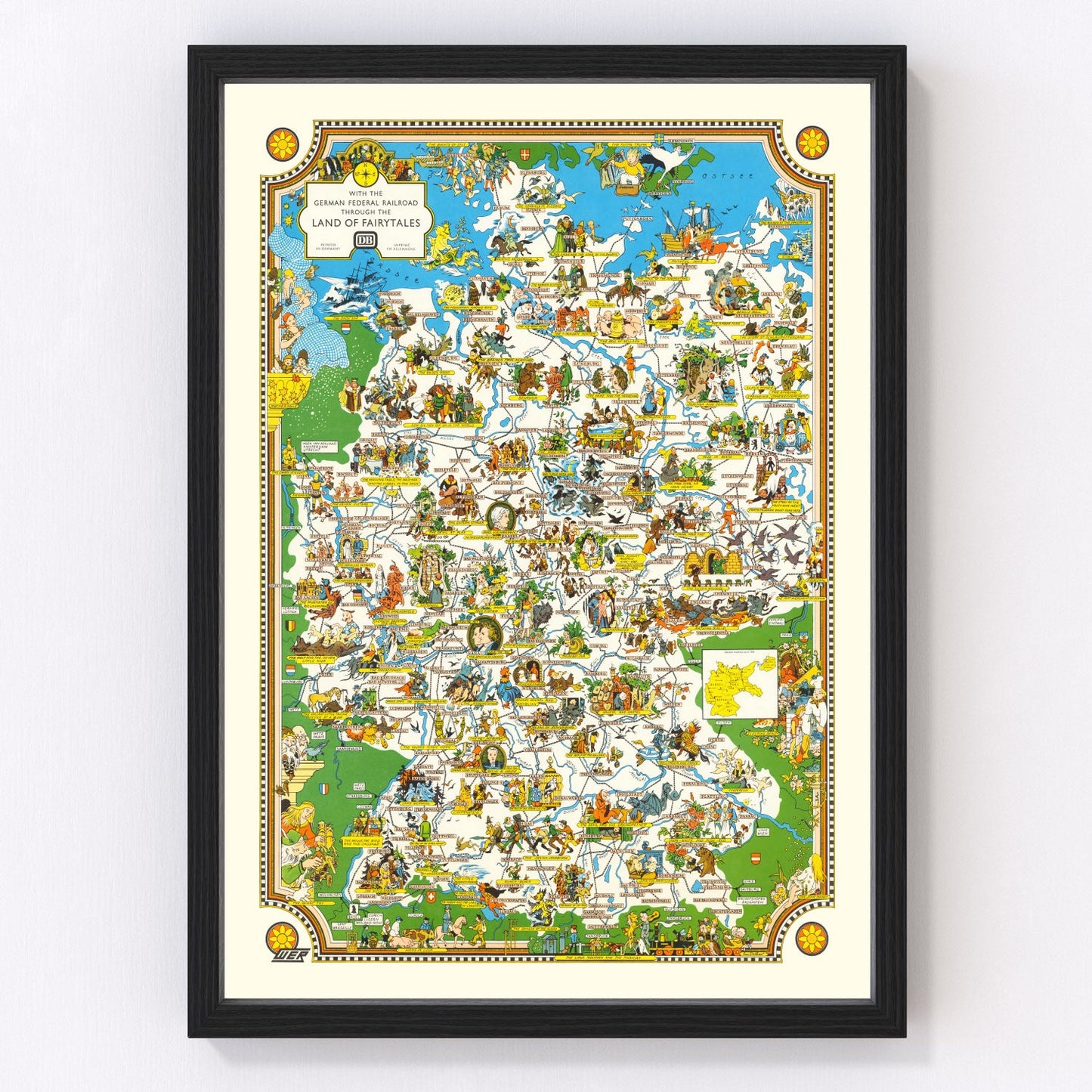 Vintage fairy tale illustrated map of Germany, 1960