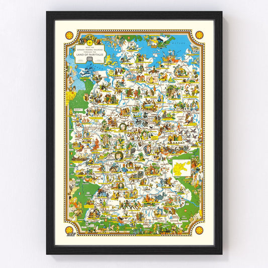 Vintage fairy tale illustrated map of Germany, 1960