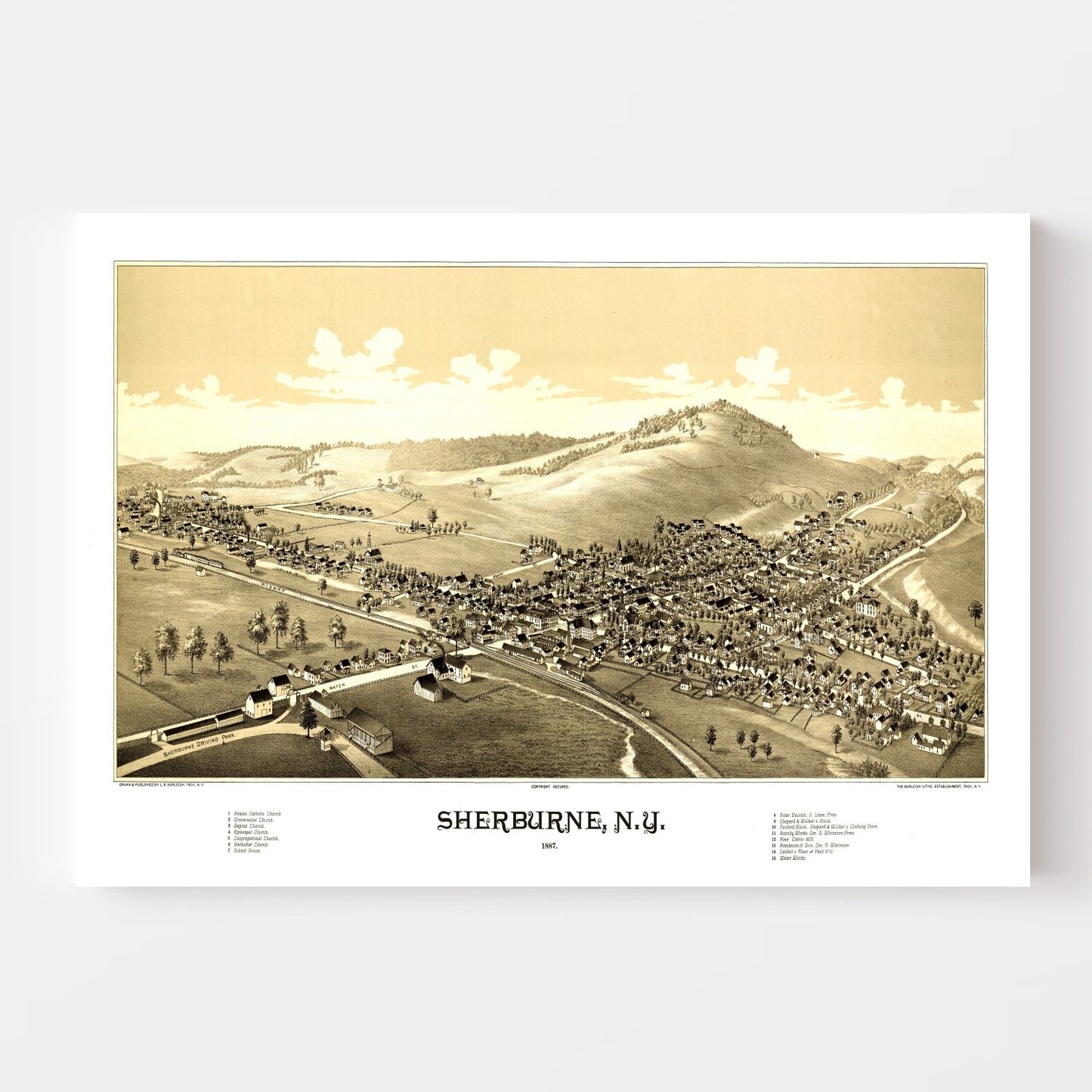 Vintage Map of Sherburne, New York, 1887