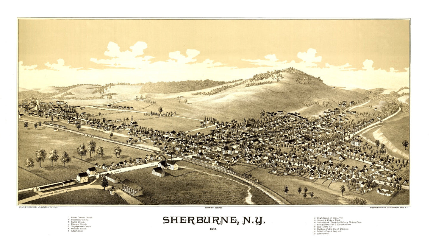 Vintage Map of Sherburne, New York, 1887
