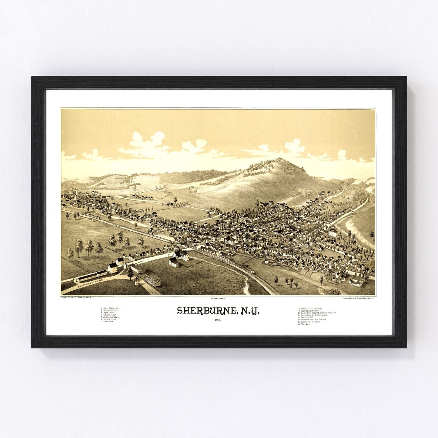 Vintage map of Sherburne, New York, 1887