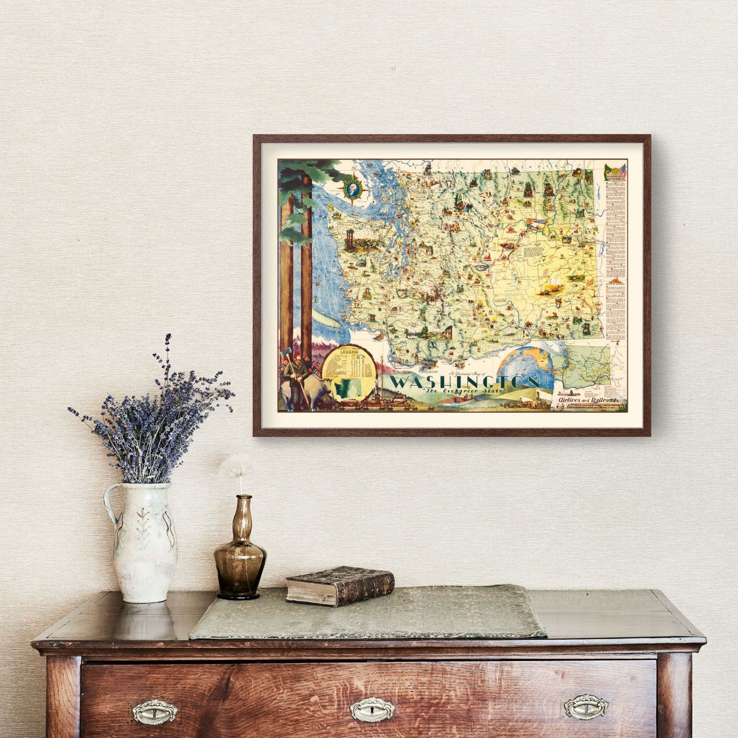 Vintage Map of Washington State, 1948