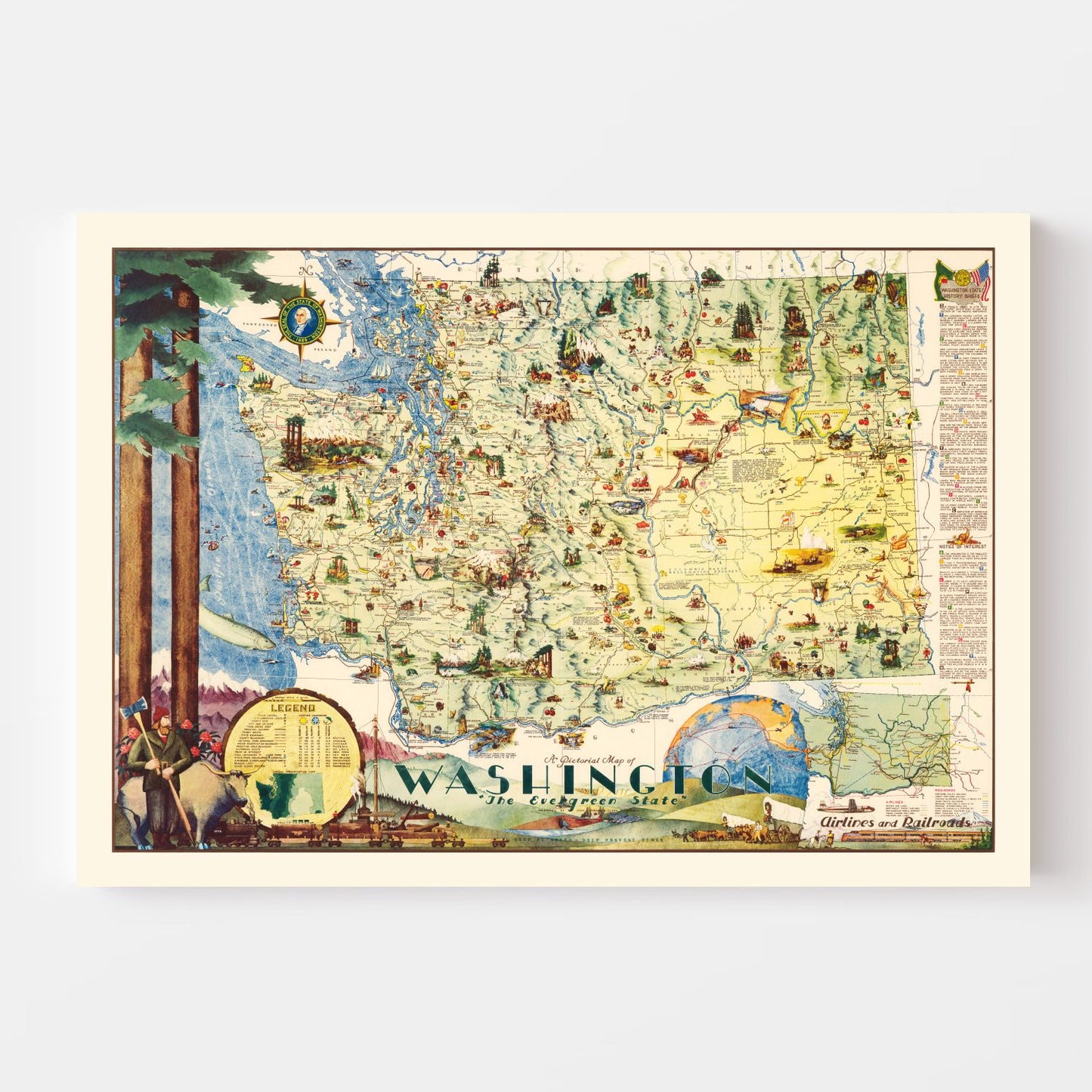 Vintage Map of Washington State, 1948
